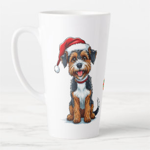 Tasse Latte Chien de dessin animé joyeux portant un chapeau de