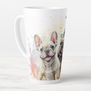 Tasse Latte Chien de taureau français en champ de fleurs