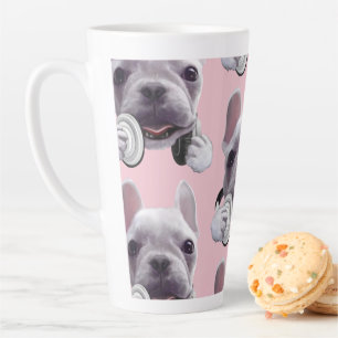 Tasse Latte Chien de taureaux français avec casque Illustratio