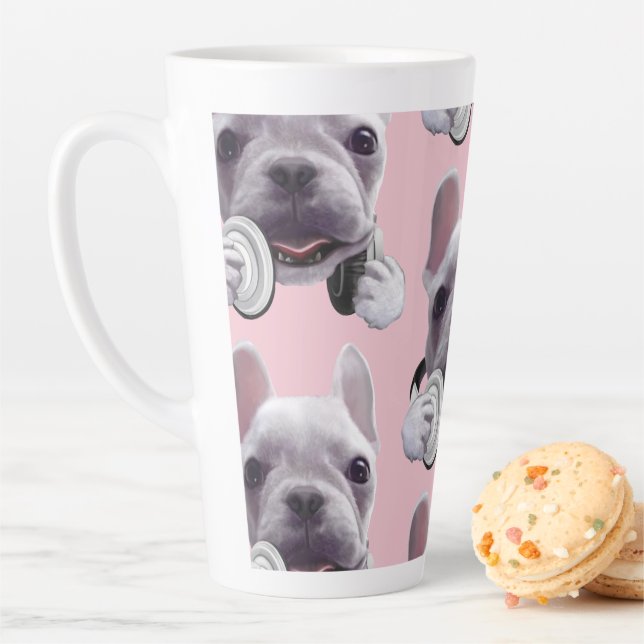 Tasse Latte Chien de taureaux français avec casque Illustratio (En situation)