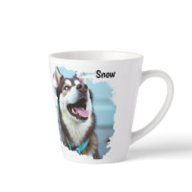 Tasse Latte Chien Husky Photo Personnalisée Bleue