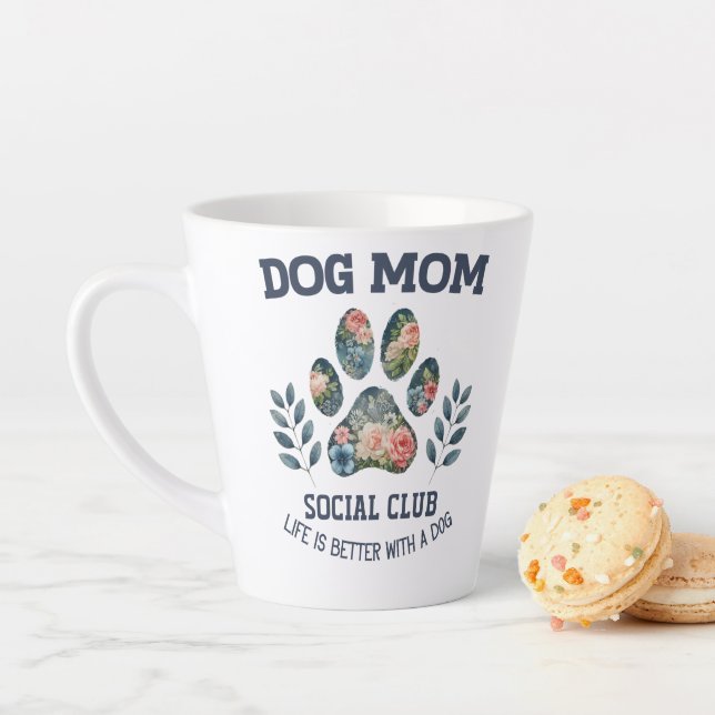 Tasse Latte Chien Maman Paw Floral (En situation)