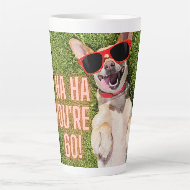 Tasse Latte Chien riant 60e anniversaire (Devant)