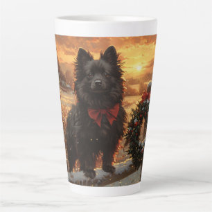Tasse Latte Chien Schipperke Coucher de soleil hivernal rustiq
