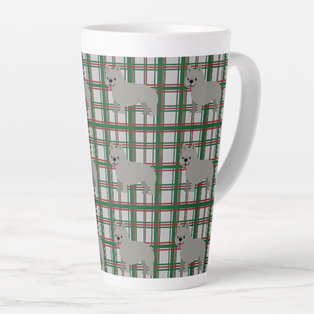 Tasse Latte Chien-taureau français gris, Jeu de Noël (Angle droit)