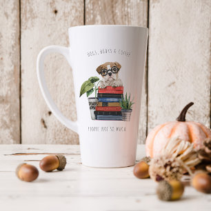 Tasse Latte Chiens, Livres & Café   Illustration aquarelle