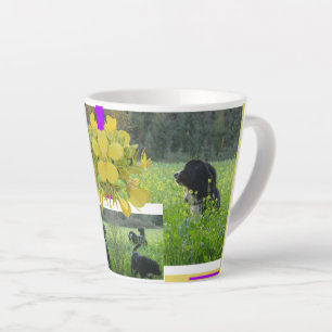 Tasse Latte Chiens mignons dans le champ de colza Collage Latt