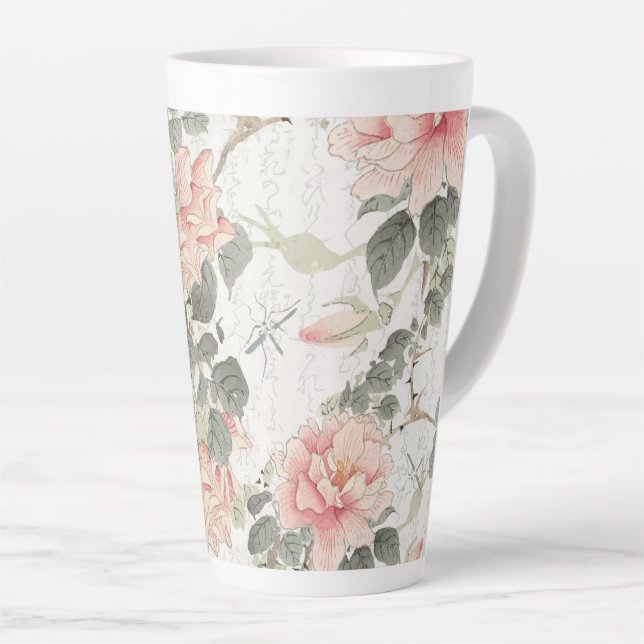 Tasse Latte Chine Influence asiatique Fleurs de pivoine rose p (Angle droit)