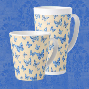 Tasse Latte Chinoiserie Rétro Papillons bleus Blush Ivor