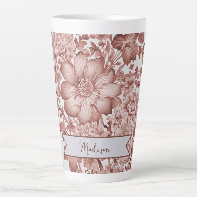 Tasse Latte Chinoiserie Vintage rouge Floral Personnalisé (Devant)