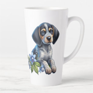 Tasse Latte Chiots Basset Hound à tiques bleues avec des fleur