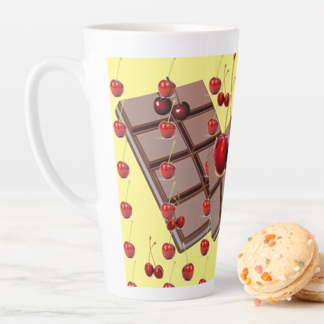 Tasse Latte Choolat & cerises avec/ Jaune (En situation)