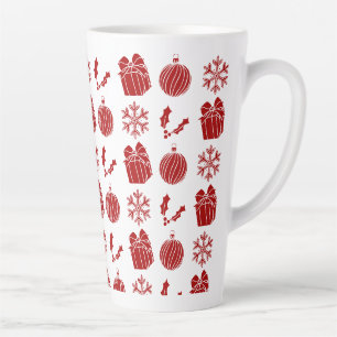 Tasse Latte Choses de Noël - Flocon de neige, houx, cadeau et