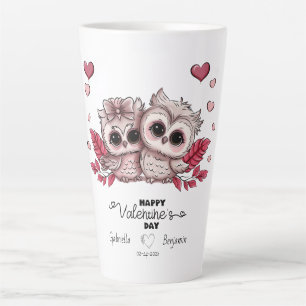 Tasse Latte Chouette caricaturale Les amoureux des Coeurs Sain