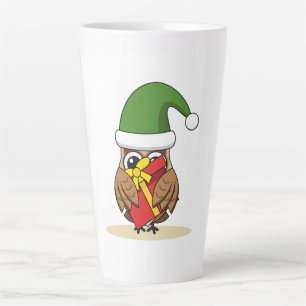 Tasse Latte Chouette elfe de Noël avec présent