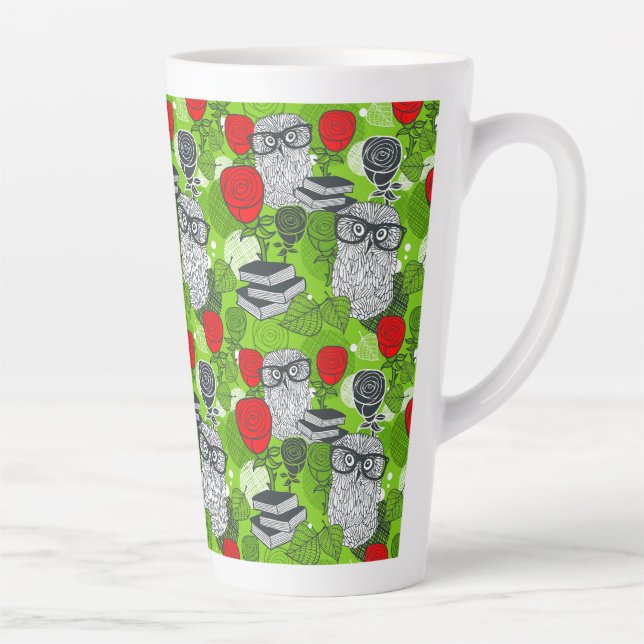 Tasse Latte Chouette en roses rouges (Droite)