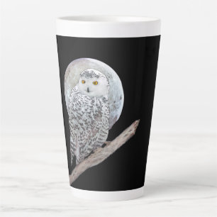 Tasse Latte Chouette harfang et peinture de lune - Art origina