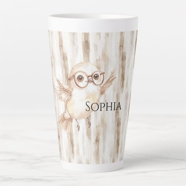 Tasse Latte Chouette Mignonne avec Lunettes  (Devant)