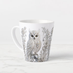 Tasse Latte Chouette Perle de Cristal Blanc