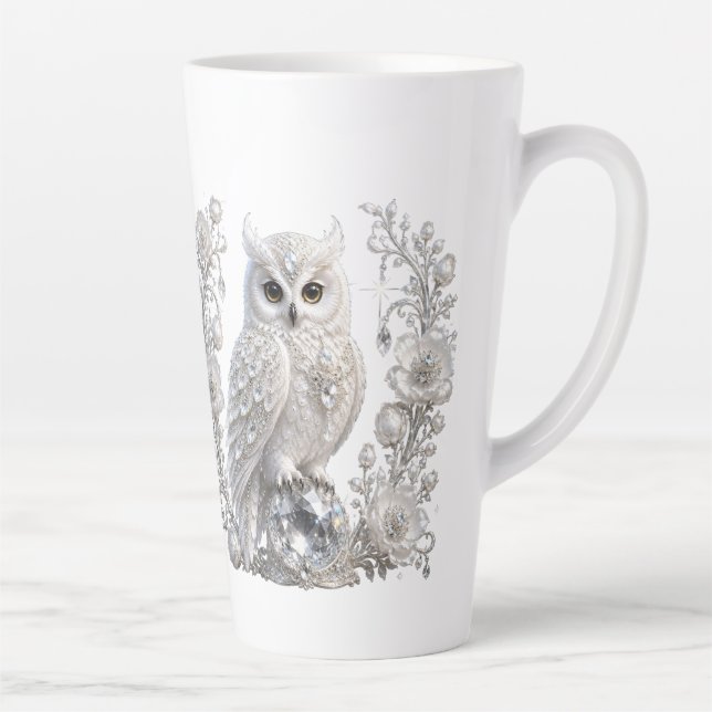 Tasse Latte Chouette Perle de Cristal Blanc (Droite)