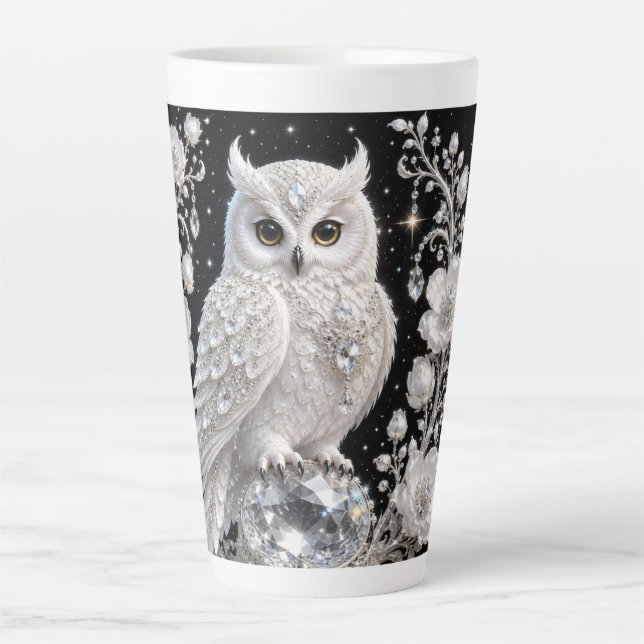 Tasse Latte Chouette Perle de Cristal Blanc (Devant)