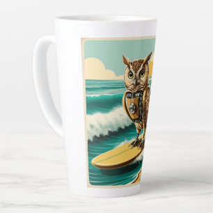 Tasse Latte Chouette robot vintage surfant sur la plage
