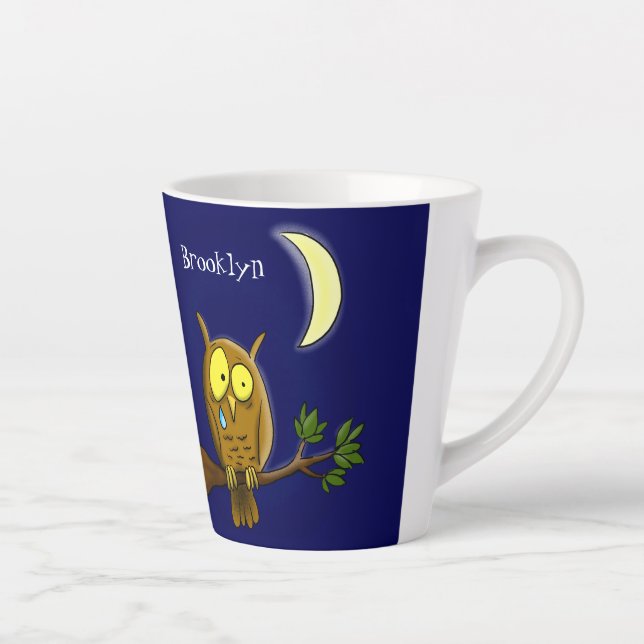 Tasse Latte Chouette triste avec larmes et lune manquant ton d (Droite)