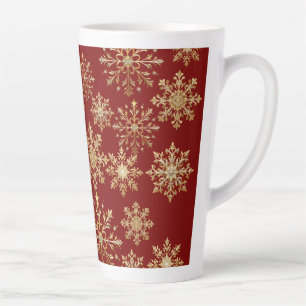 Tasse Latte Christams Or et Flocon de neige Rouge