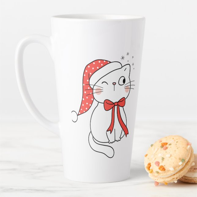 Tasse Latte Christmas Cat (En situation)