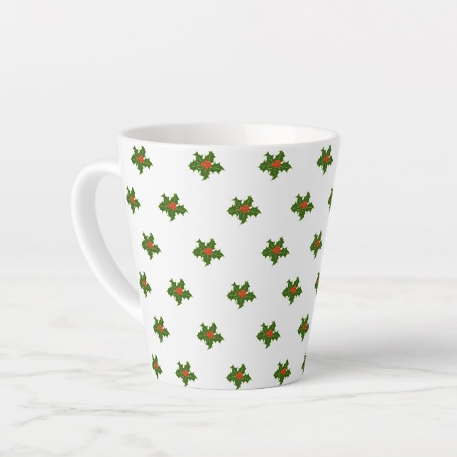 Tasse Latte Christmas Holly Motif (Angle gauche)