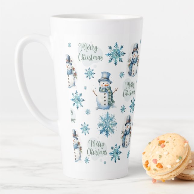 Tasse Latte Christmas Snowman (En situation)