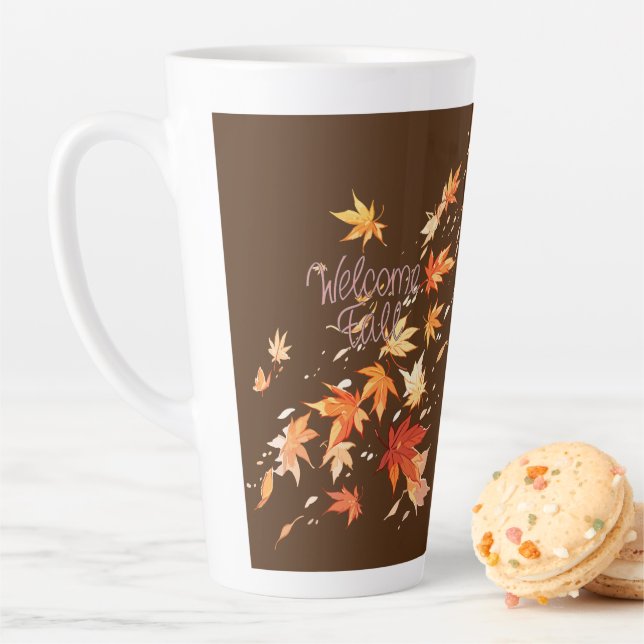 Tasse Latte Chute de bienvenue, Feuilles d'automne (En situation)