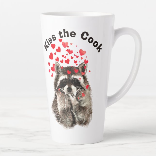 Tasse Latte Citation amusante Kiss Cook Cute Raccoons, Animal  (Droite)