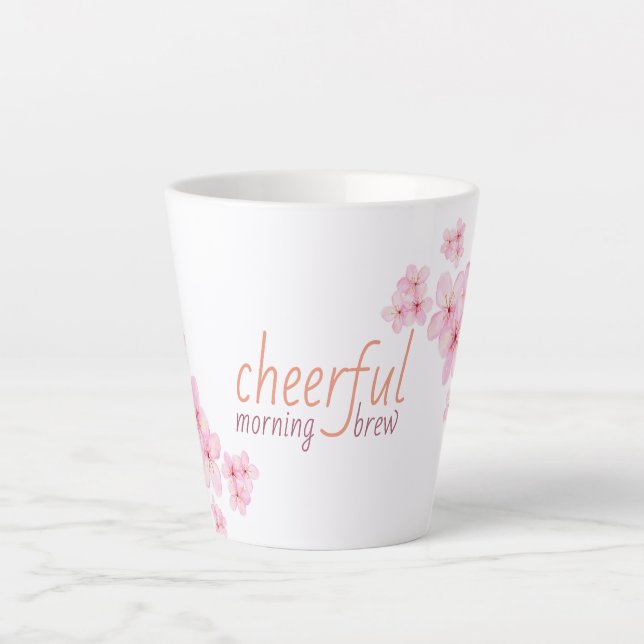 Tasse Latte Citation de Boisson Joyeuse du Matin avec Cerisier (Devant)
