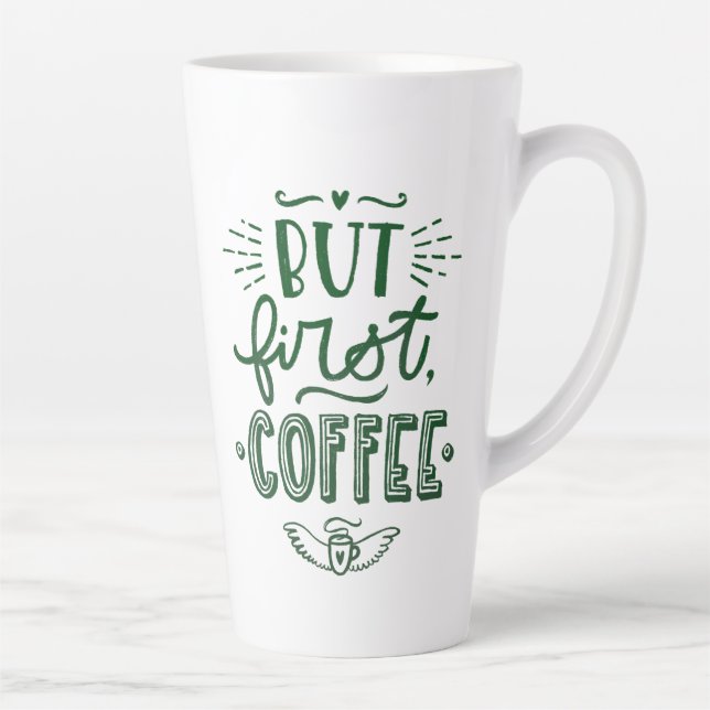 Tasse Latte Citation De Café Court Calligraphie Verte Grande (Droite)