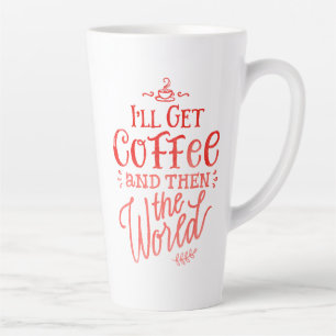 Tasse Latte Citation de café inspirante en calligraphie rouge