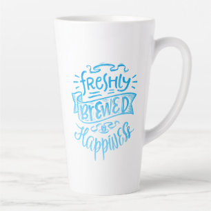 Tasse Latte Citation de café positive en calligraphie bleue su