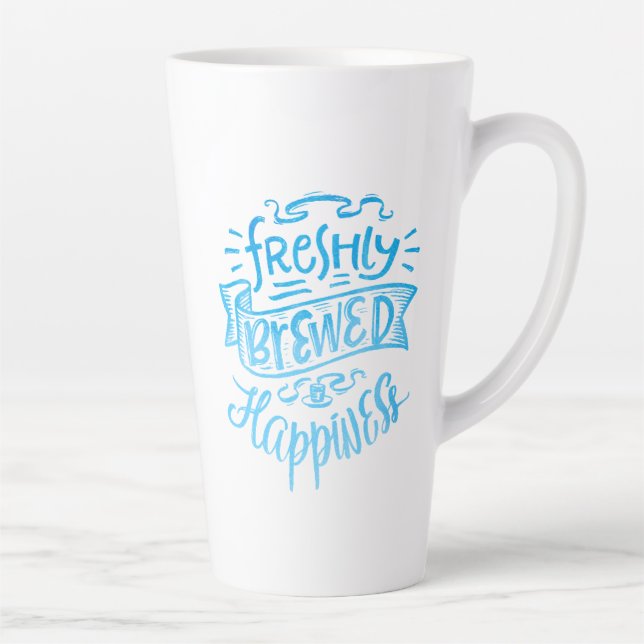 Tasse Latte Citation positive de café Calligraphie Bleue Haut  (Droite)