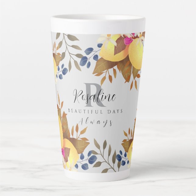 Tasse Latte Citron chic gris monogramme (Devant)