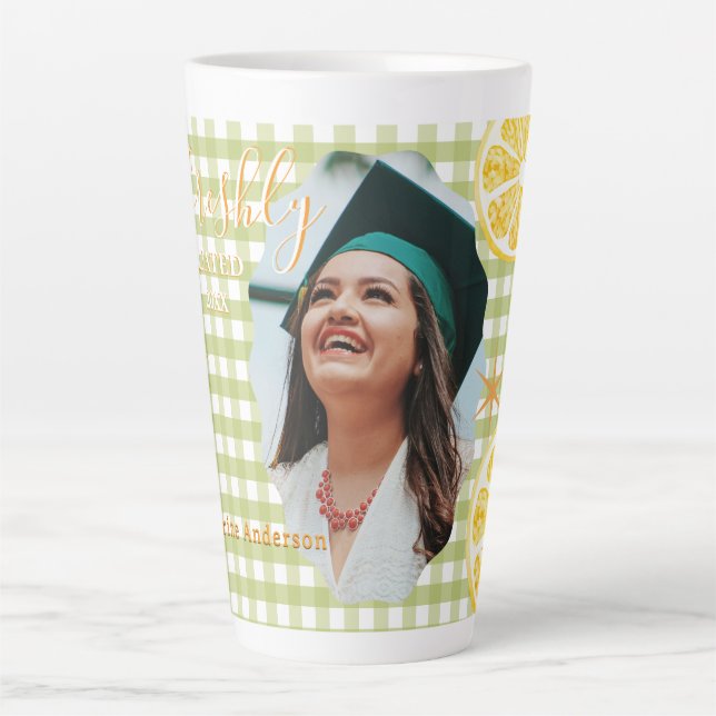 Tasse Latte Citron Gingham fraîchement diplômé  (Devant)