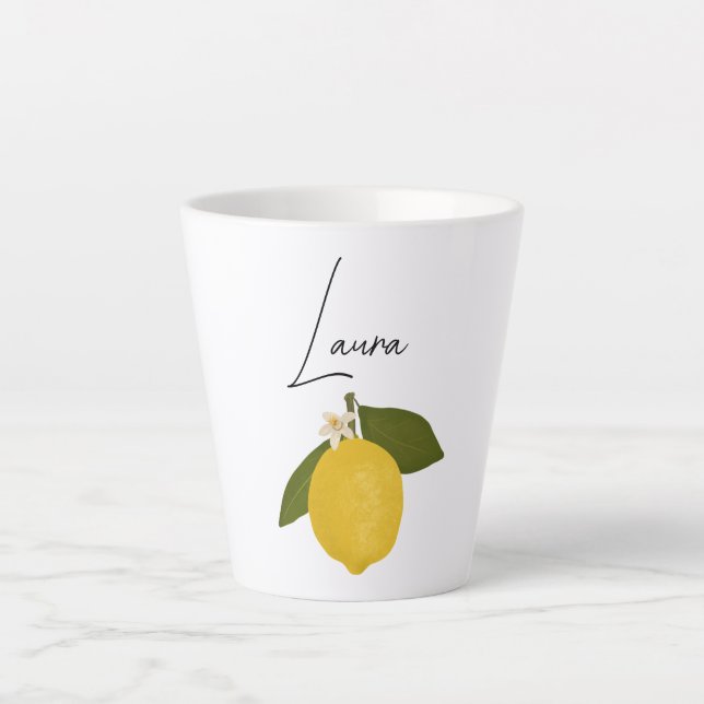 Tasse Latte Citron jaune avec feuilles vertes | Agrumes frais (Devant)