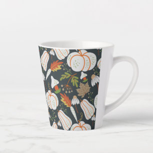 Tasse Latte Citrouille continu motif floral noir et blanc