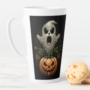 Tasse Latte Citrouille crâne d'Halloween Art Spooky Dot