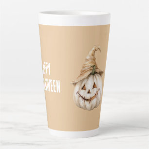 Tasse Latte Citrouille Halloween Chapeau Crème Brun
