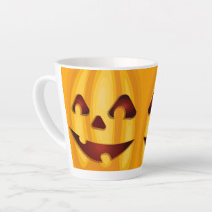 Tasse Latte Citrouille sculpté souriant design Halloween