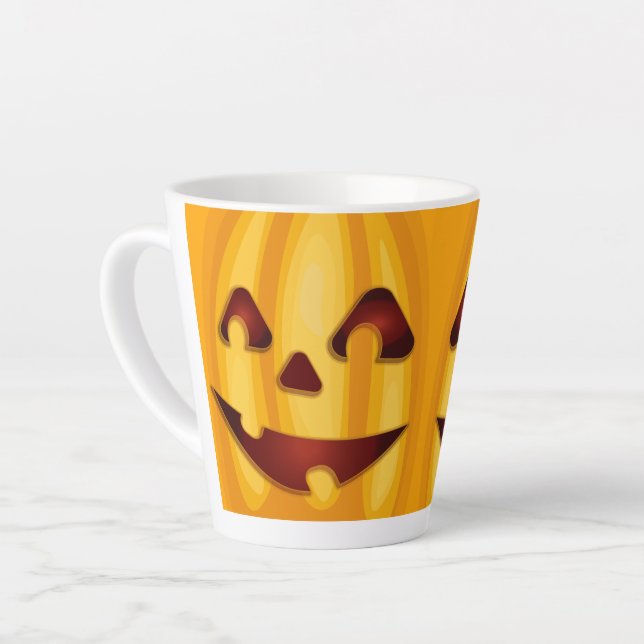 Tasse Latte Citrouille sculpté souriant design Halloween (Angle gauche)