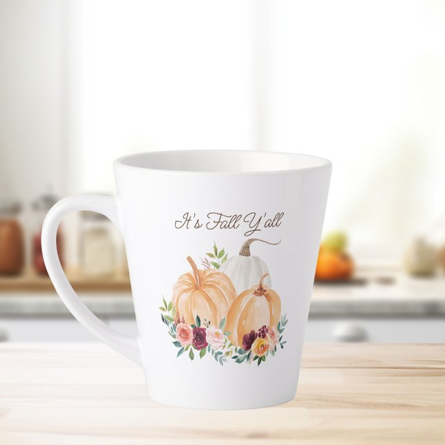 Tasse Latte Citrouilles et fleurs d'automne (In situ Kitchen table)