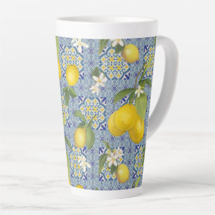Tasse Latte Citrus citron Floral bleu n blanc Vintage Ferme