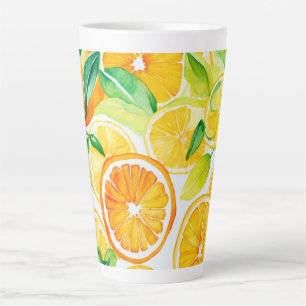 Tasse Latte Citrus Watercolor Oranges & Lemons Grand