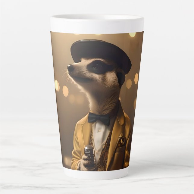 Tasse Latte "Clair de lune du suricate : la sérénade d'un croo (Devant)